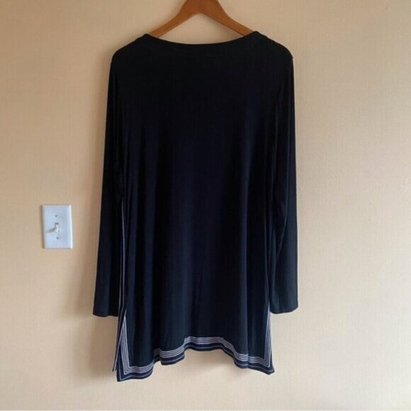 J Jill Wearever Collection Tunic Large Black White Piping Long Sleeve Lagenlook - Picture 3 of 16